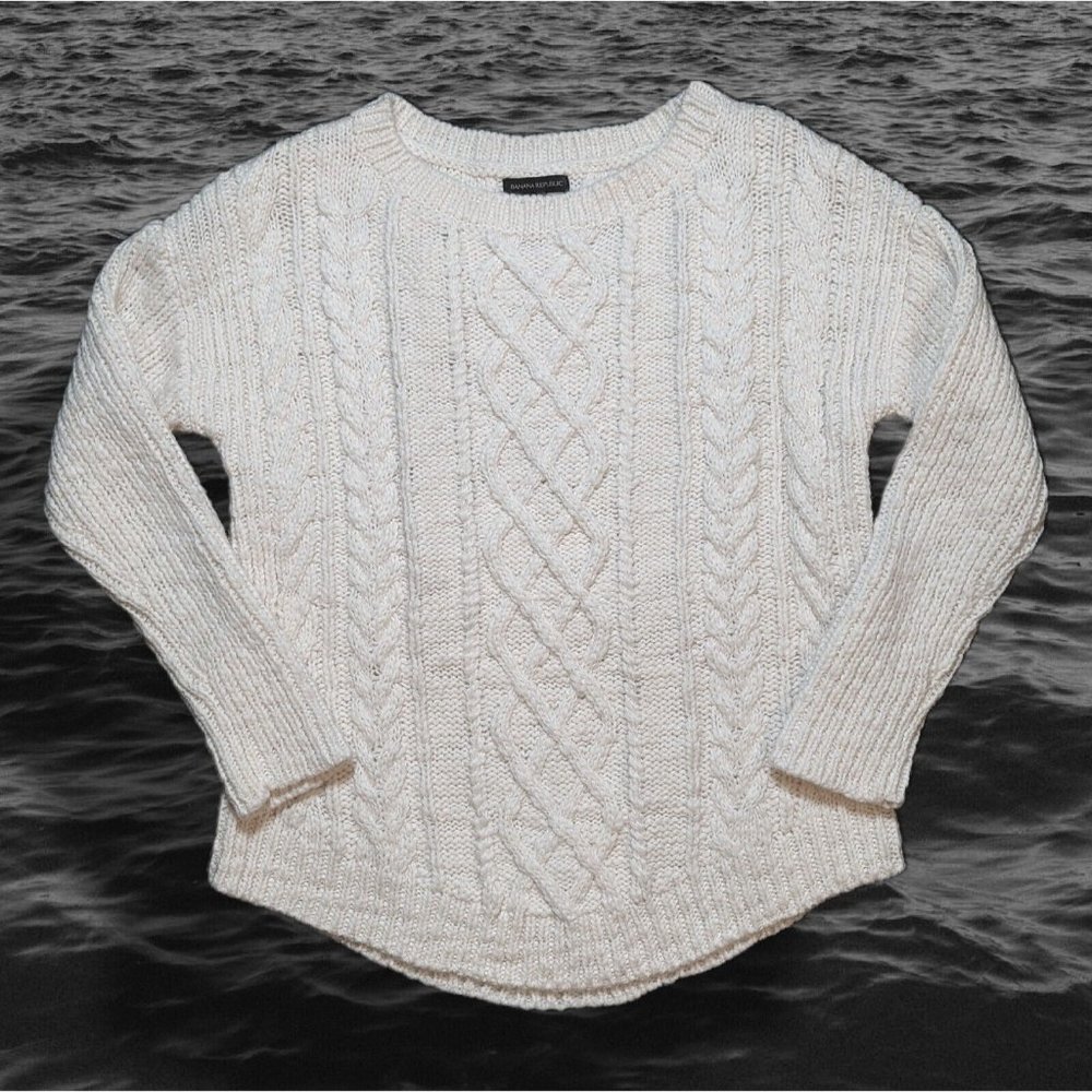 Banana Republic Wool Blend Cream Sweater Heavy Chunky Cable Knit Ladies sz XL